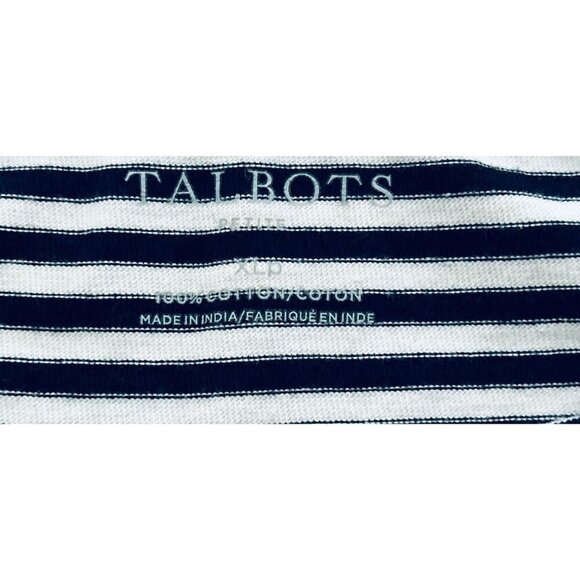 TALBOTS EMBROIDERED THISTLE STRIPE TEE Cotton Blue White Size XL/P - Picture 8 of 9